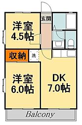 サン・ワールド 2DKの間取図画像