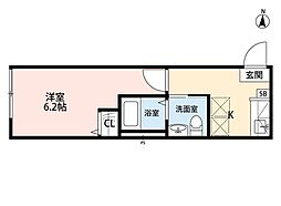 カーサフェリシア 1Kの間取図画像