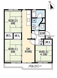 UR都市機構習志野海浜秋津団地2-4-2 3DKの間取図画像
