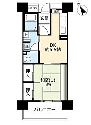 UR都市機構アルビス前原4号棟 1DKの間取図画像