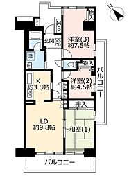 UR都市機構稲毛海岸駅前プラザ1号棟 3LDKの間取図画像