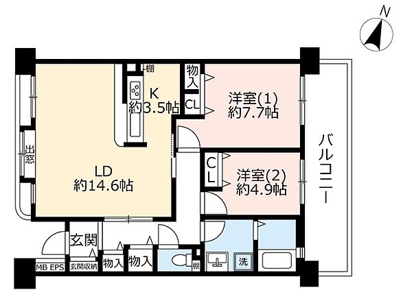 UR幕張ベイタウンミラマール ｜千葉県千葉市美浜区打瀬3丁目(賃貸マンション2LDK・4階・74.74㎡)の写真 その2