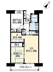 グリーンプラザ幕張3号棟 1LDKの間取図画像