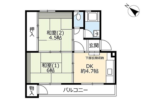 UR高根台 ｜千葉県船橋市高根台3丁目(賃貸マンション2DK・4階・39.29㎡)の写真 その2