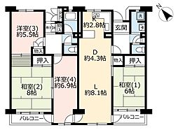 UR都市機構ハイタウン塩浜16 4LDKの間取図画像