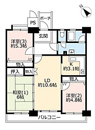 UR都市機構ハイタウン塩浜16 3LDKの間取図画像