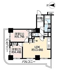 UR都市機構浦安マリナイースト21望海の街8号棟 2LDKの間取図画像