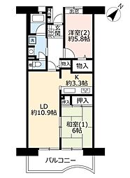 UR都市機構浦安マリナイースト21潮音の街8号棟 2LDKの間取図画像