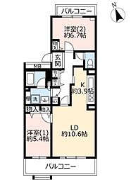 UR都市機構パークサイド鎌ケ谷9号棟 2LDKの間取図画像