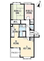 つくば・二の宮1号棟 2LDKの間取図画像