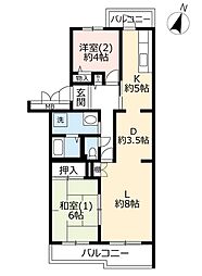 つくば二の宮第二団地2 2LDKの間取図画像