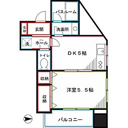 JR総武線 東中野駅 徒歩5分の賃貸マンション 6階1DKの間取り