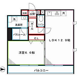 クレストヒル桃ケ丘 1LDKの間取図画像