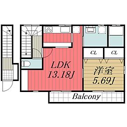 JR外房線 誉田駅 徒歩24分の賃貸アパート 2階1LDKの間取り