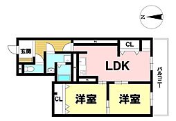 ニューコーポ金柳一番館 2LDKの間取図画像