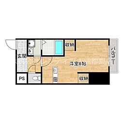 Osaka Metro谷町線 関目高殿駅 徒歩4分の賃貸マンション 2階ワンルームの間取り
