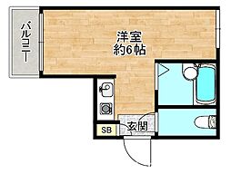 ロイヤルシティ第1ビル 6階ワンルームの間取り