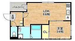 おおさか東線 城北公園通駅 徒歩9分の賃貸アパート 2階1LDKの間取り
