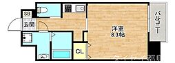 JR東西線 大阪城北詰駅 徒歩3分の賃貸マンション 8階1Kの間取り