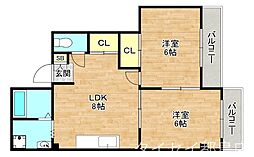プレステージ中宮 2LDKの間取図画像