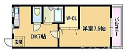第一下前マンション 1DKの間取図画像