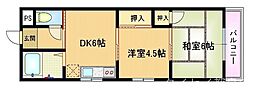 メゾンド西宮 2DKの間取図画像