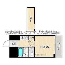 セピアコート都島 1Kの間取図画像