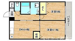 ミモザハイツ太子橋 2DKの間取図画像