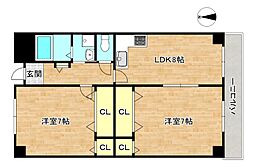 パレーシャル難波 2LDKの間取図画像