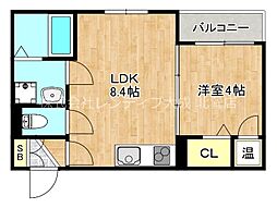 ParkMIRAIE北巽 1LDKの間取図画像