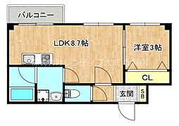 REGRE今里 1LDKの間取図画像