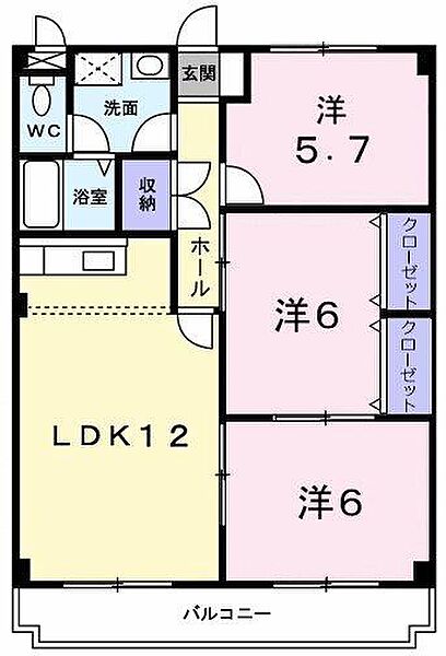 リバーサイド朝霧 303｜兵庫県明石市朝霧東町 2丁目(賃貸マンション3DK・3階・63.40㎡)の写真 その2