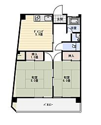 エクセレント宝殿3号棟 2DKの間取図画像