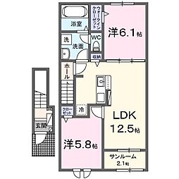 シャルム朝来 2LDKの間取図画像