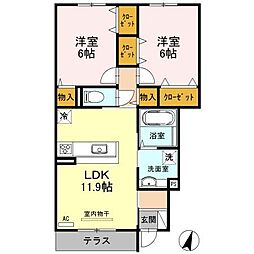 アバンツァート長砂A棟 2LDKの間取図画像