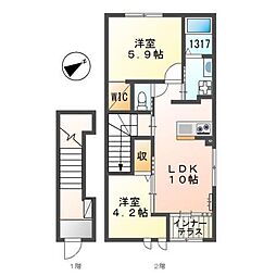 ミモザ 2LDKの間取図画像