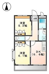 レインボーパレス2 2DKの間取図画像