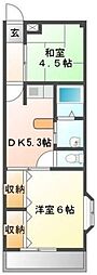 トラミッド友栄 2DKの間取図画像