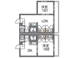 レオパレス向日葵弐番館 1DKの間取図画像