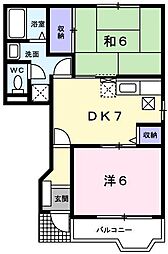 シャトー北新町2 2DKの間取図画像