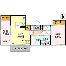 三木市大塚1丁目アパート 2LDKの間取図画像