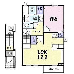 メゾンソレイユA 1LDKの間取図画像