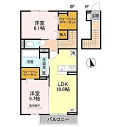 明石市魚住町中尾アパート 2LDKの間取図画像