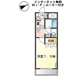 カサミラドールクレマ 1Kの間取図画像