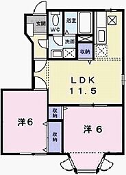 クールブラーシェA棟 2LDKの間取図画像