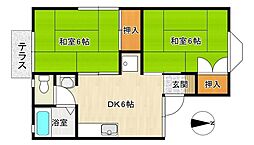 ヴィラ北鈴蘭 2DKの間取図画像