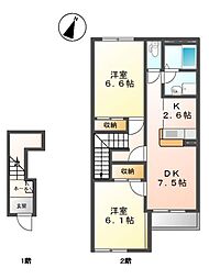 アルシオーネ弐番館 2LDKの間取図画像