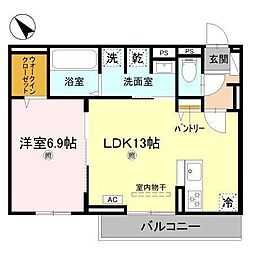 D-PLACE良野 1LDKの間取図画像