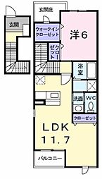 リヴィエール西河原 1LDKの間取図画像