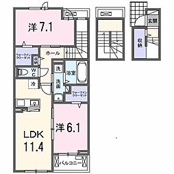 サンティエNAGAI 2LDKの間取図画像